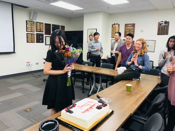 Xiaomi pictured during her post-thesis defense party